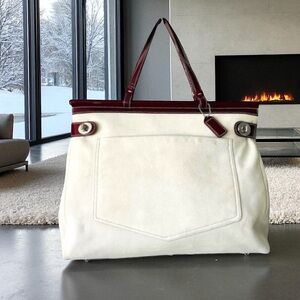 COACH SUEDE BORDEAUX PATENT LEATHER LARGE SATCHEL TURNLOCK